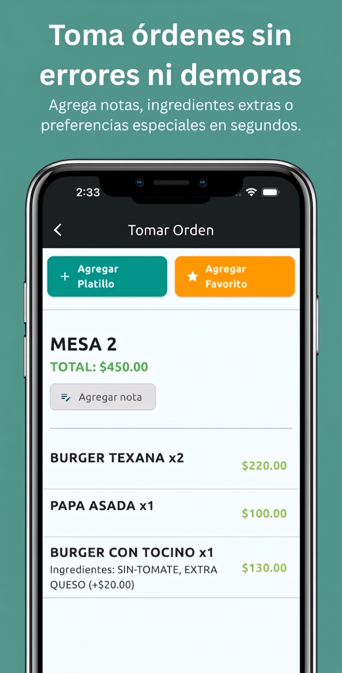 Toma órdenes sin errores